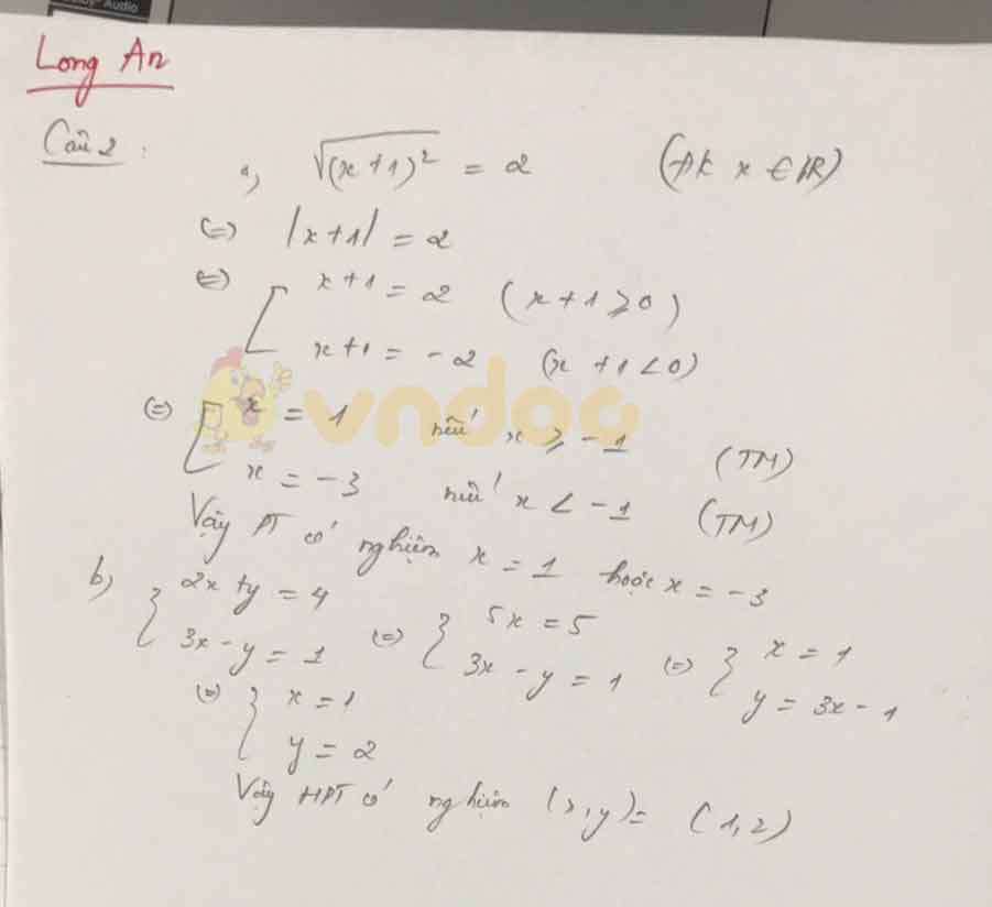 Đáp án đề thi tuyển sinh lớp 10 môn Toán tỉnh Long An năm 2020