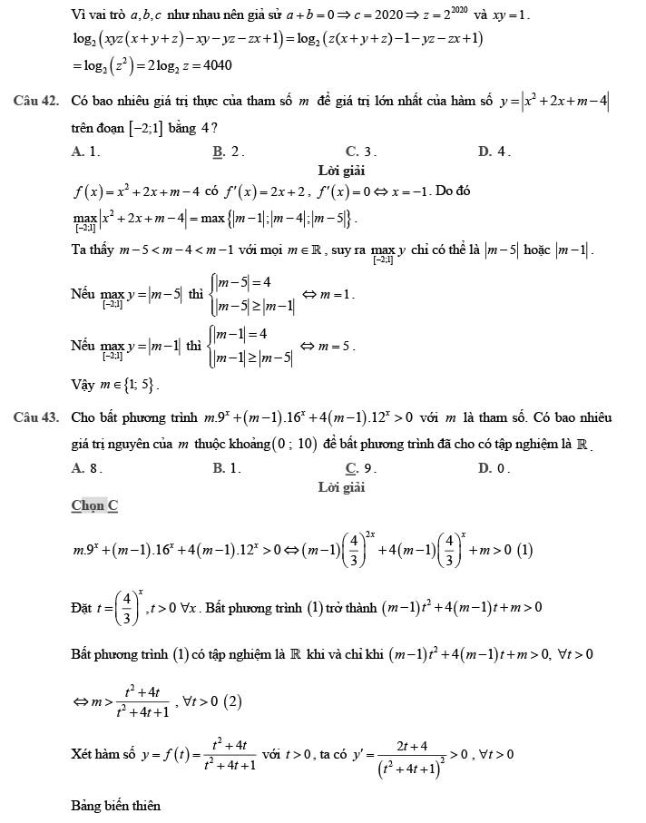 Đề minh họa môn Toán năm 2020