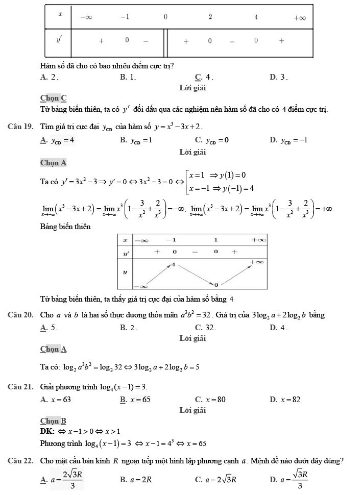 Đề minh họa môn Toán năm 2020