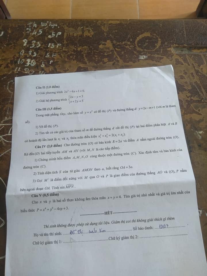 Đáp án đề thi tuyển sinh lớp 10 môn Toán tỉnh Hậu Giang năm 2020