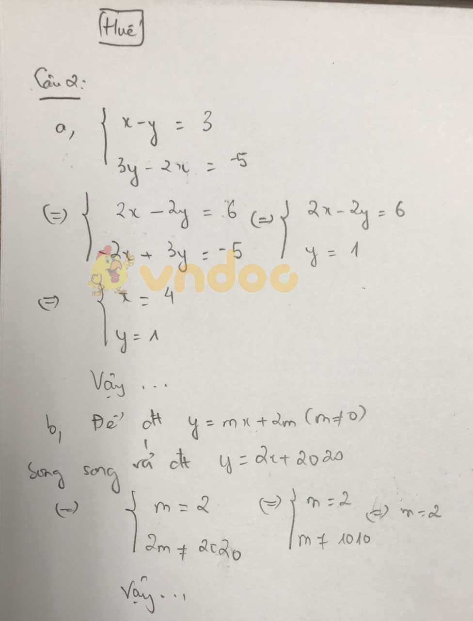 Đáp án đề thi tuyển sinh lớp 10 môn Toán tỉnh Thừa Thiên Huế năm 2020