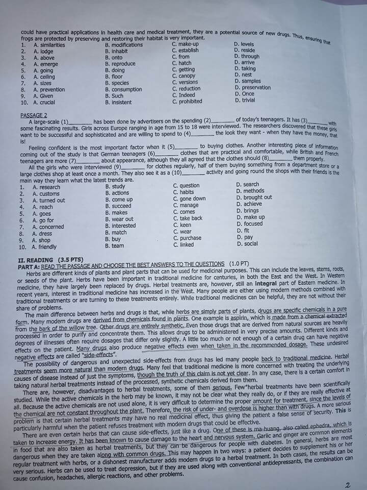 Đáp án đề thi tuyển sinh lớp 10 môn Anh Chuyên TP Hồ Chí Minh năm 2020