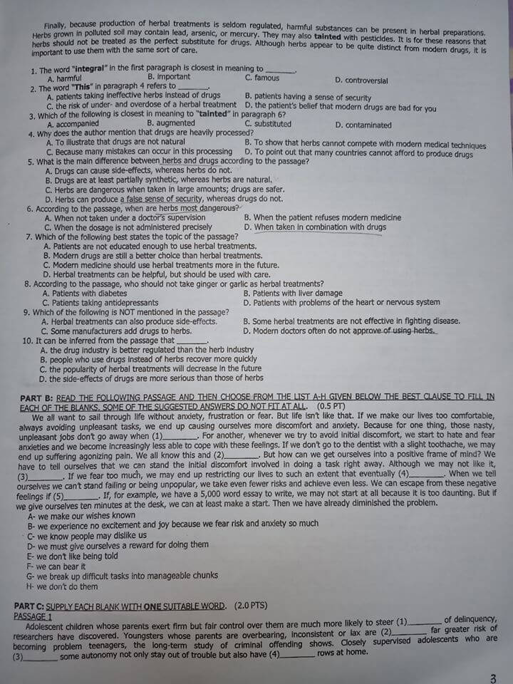 Đáp án đề thi tuyển sinh lớp 10 môn Anh Chuyên TP Hồ Chí Minh năm 2020