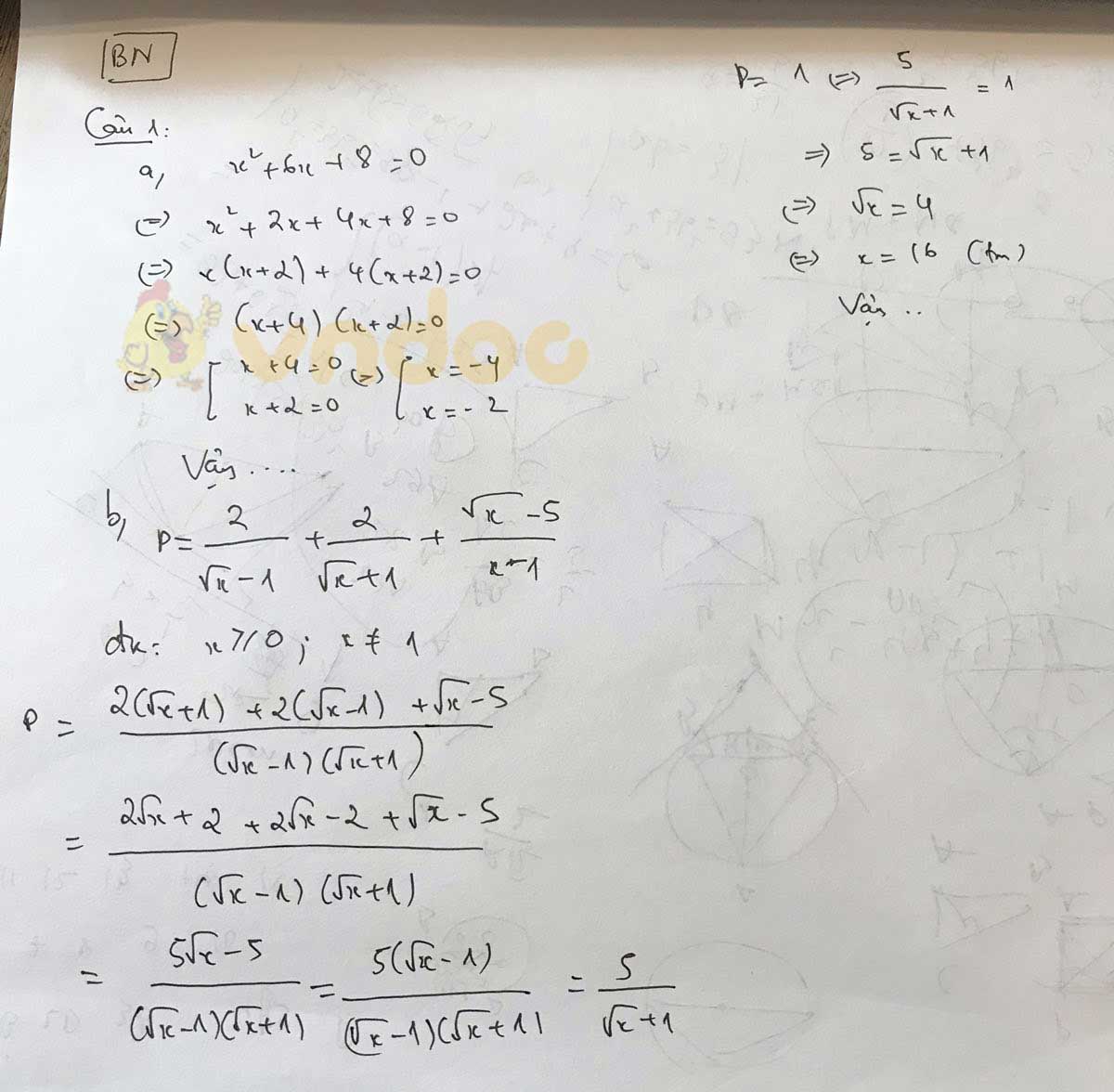 Đáp án đề thi tuyển sinh lớp 10 môn Toán tỉnh Bắc Ninh năm 2020