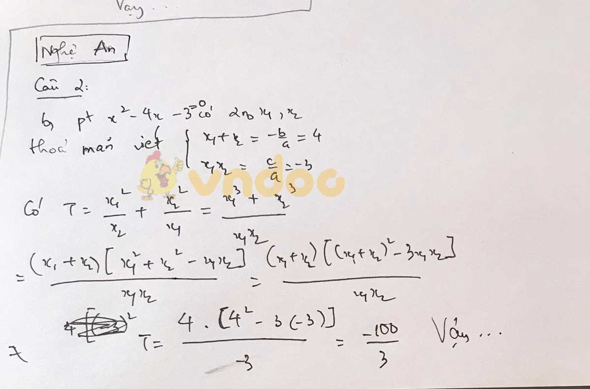 Đáp án đề thi tuyển sinh lớp 10 môn Toán tỉnh Nghệ An năm 2020