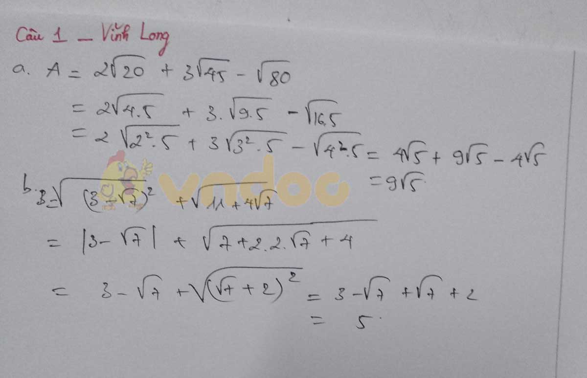Đáp án đề thi tuyển sinh lớp 10 môn Toán tỉnh Vĩnh Long năm 2020