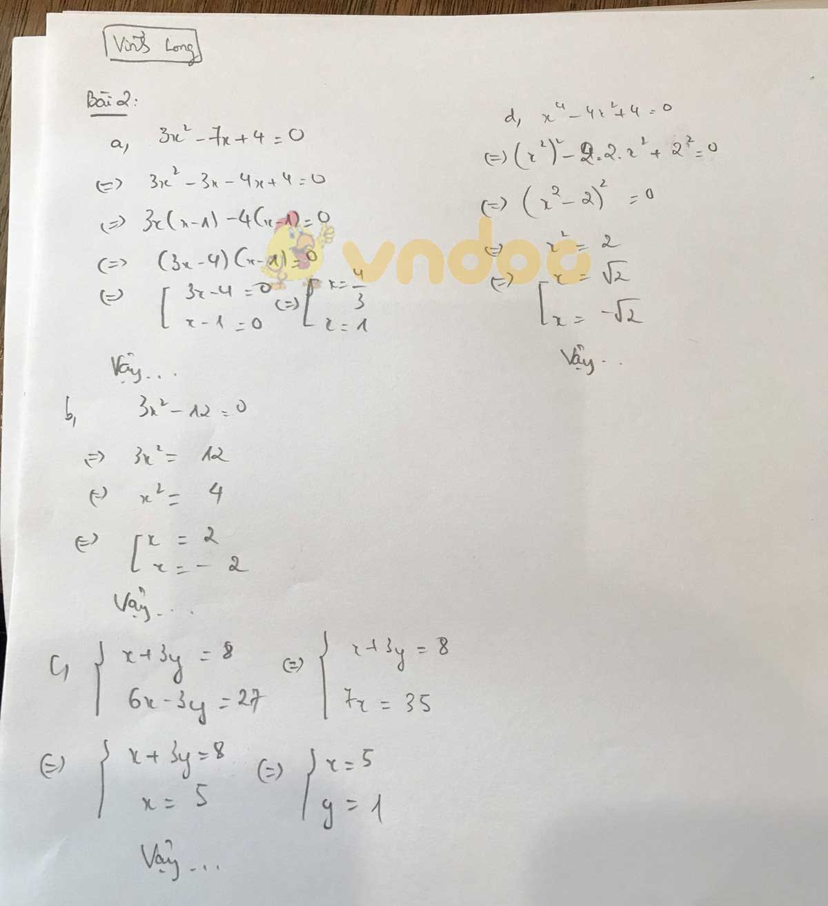 Đáp án đề thi tuyển sinh lớp 10 môn Toán tỉnh Vĩnh Long năm 2020