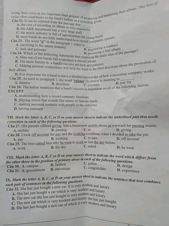 Đáp án Đề thi tuyển sinh lớp 10 môn Anh Đắk Lắk năm 2020