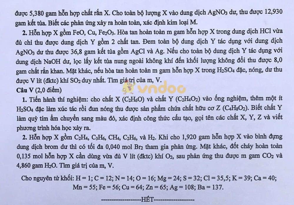 Đáp án đề thi tuyển sinh 10 môn Hóa chuyên Hà Nội