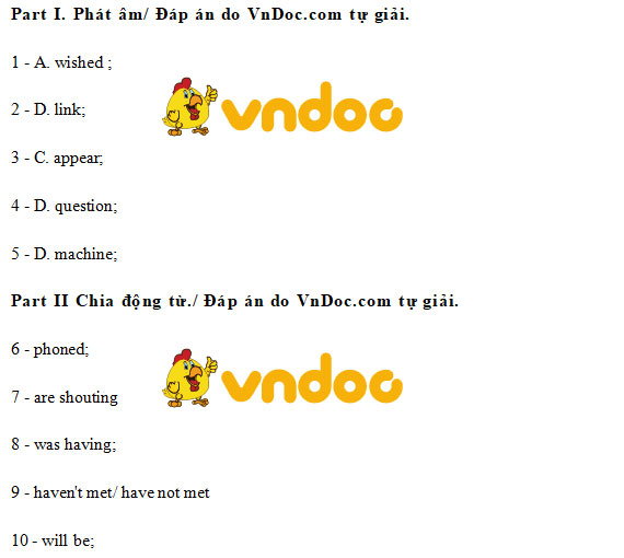 Đáp án Đề thi tuyển sinh lớp 10 môn Anh Thái Nguyên năm 2020