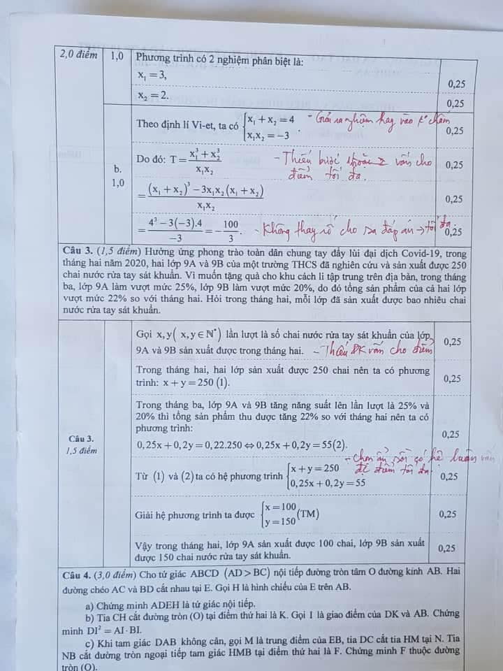 Đáp án đề thi tuyển sinh lớp 10 môn Toán tỉnh Nghệ An năm 2020