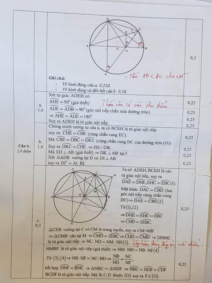 Đáp án đề thi tuyển sinh lớp 10 môn Toán tỉnh Nghệ An năm 2020