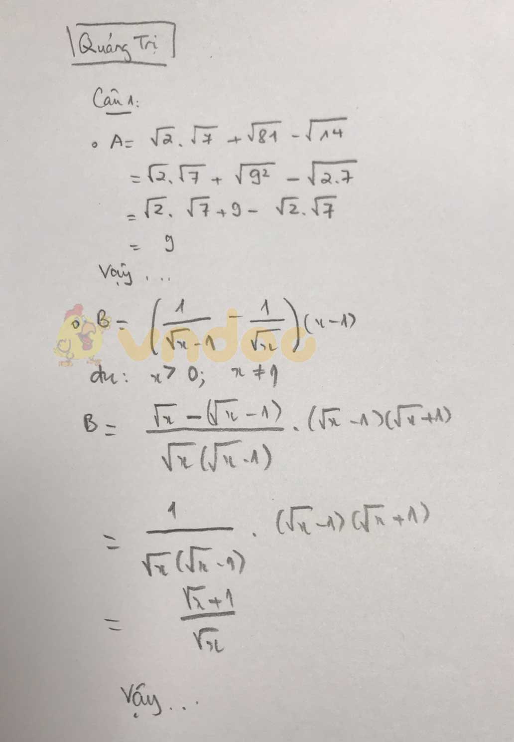 Đáp án đề thi tuyển sinh lớp 10 môn Toán tỉnh Quảng Trị năm 2020