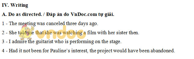 Đáp án Đề thi tuyển sinh lớp 10 môn Anh Bà Rịa Vũng Tàu năm 2020