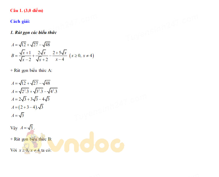 Đáp án đề thi tuyển sinh lớp 10 môn Toán tỉnh Điện Biên năm 2020
