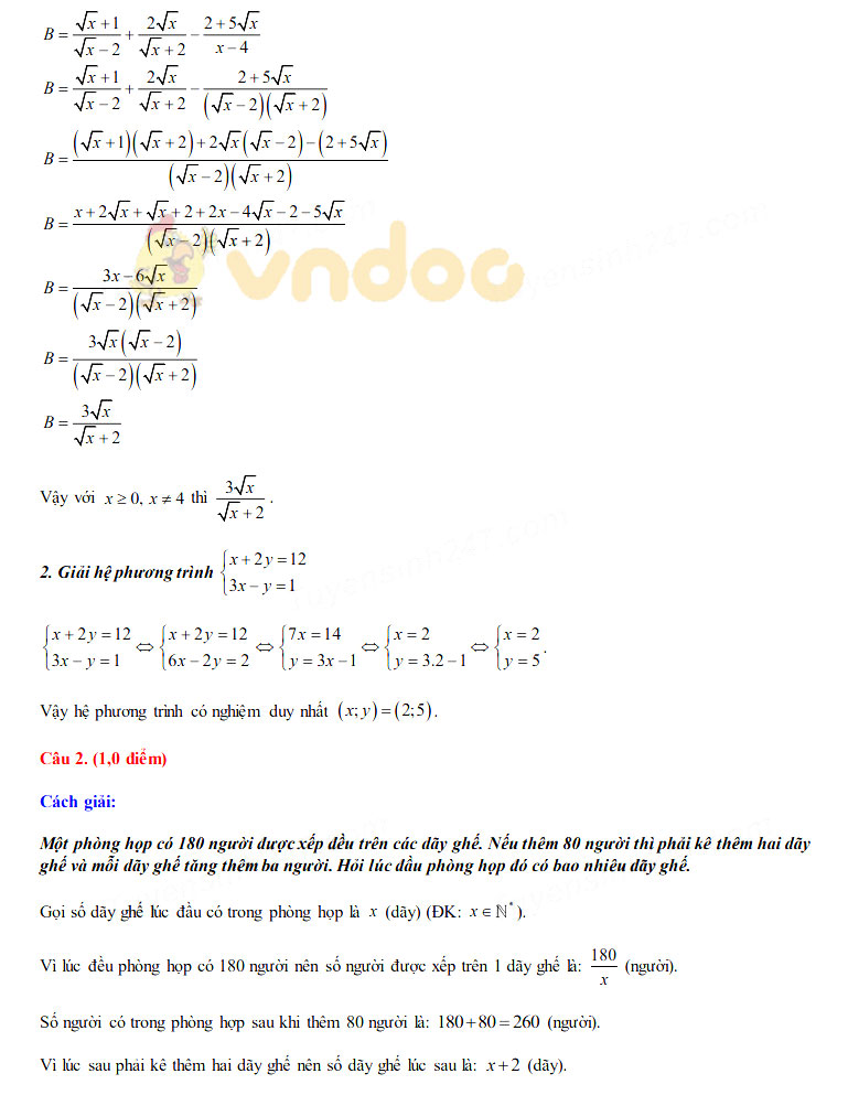 Đáp án đề thi tuyển sinh lớp 10 môn Toán tỉnh Điện Biên năm 2020