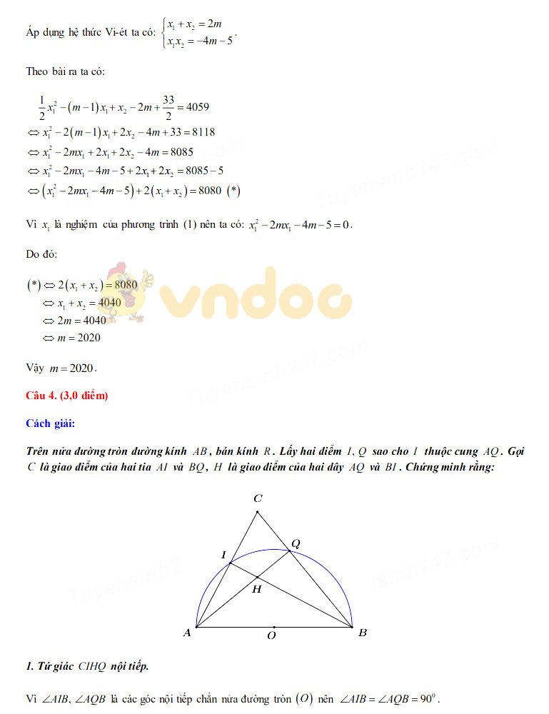 Đáp án đề thi tuyển sinh lớp 10 môn Toán tỉnh Điện Biên năm 2020