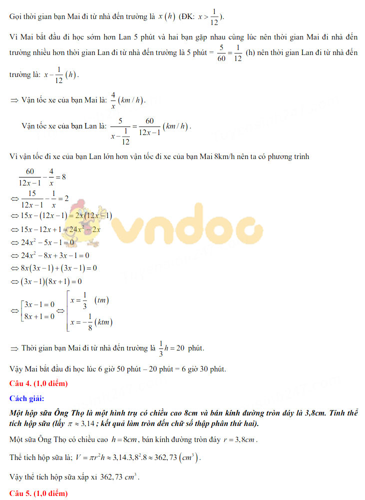 Đáp án đề thi tuyển sinh lớp 10 môn Toán tỉnh Đồng Tháp năm 2020
