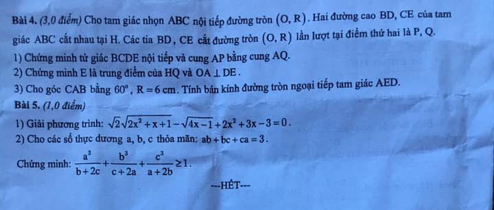 Đáp án đề thi tuyển sinh lớp 10 môn Toán tỉnh Nam Định năm 2020