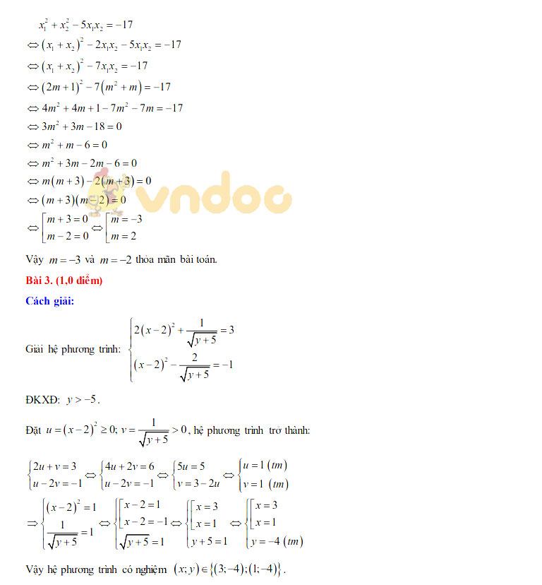 Đáp án đề thi tuyển sinh lớp 10 môn Toán tỉnh Nam Định năm 2020