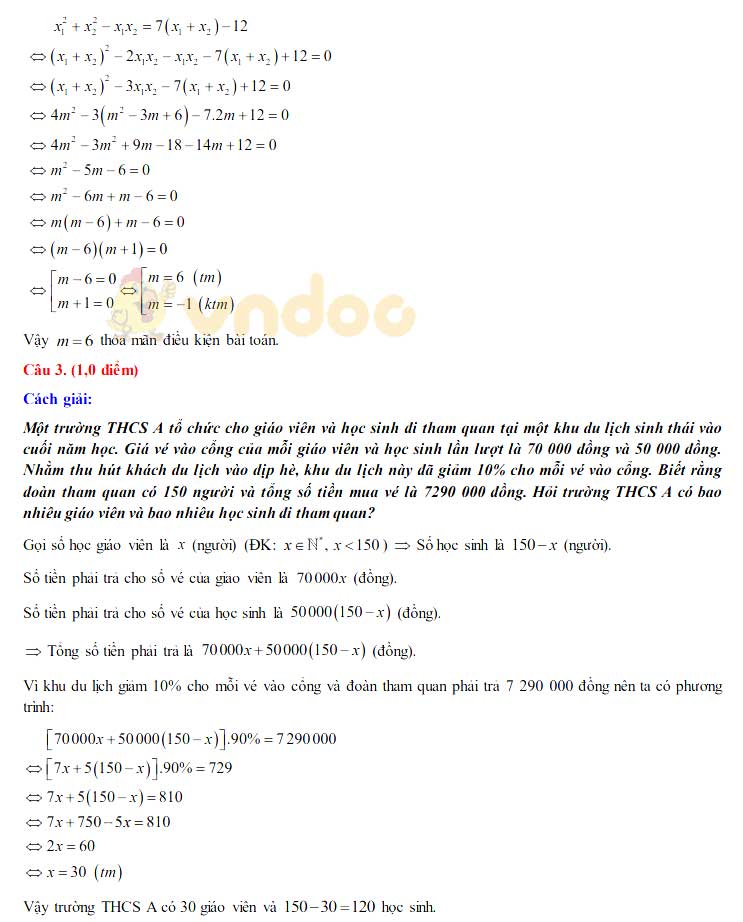 Đáp án đề thi tuyển sinh lớp 10 môn Toán tỉnh Cần Thơ năm 2020