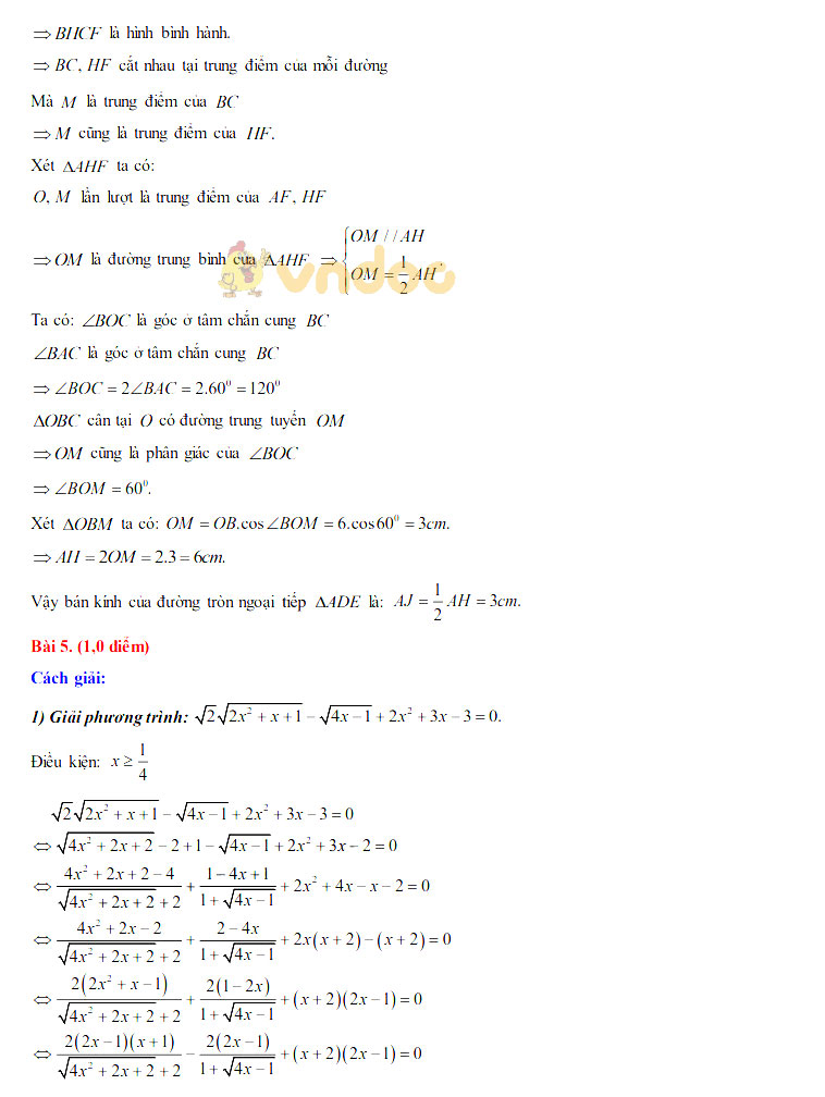 Đáp án đề thi tuyển sinh lớp 10 môn Toán tỉnh Nam Định năm 2020
