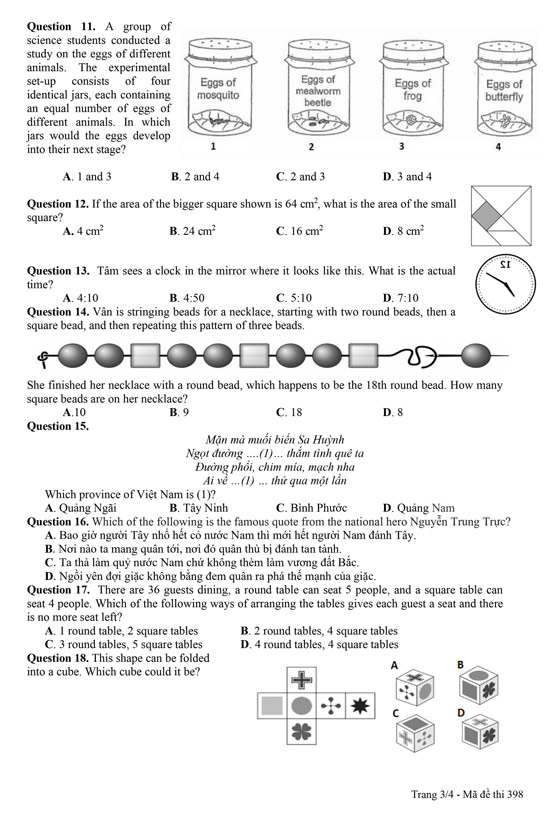 Đề thi vào lớp 6 Trần Đại Nghĩa
