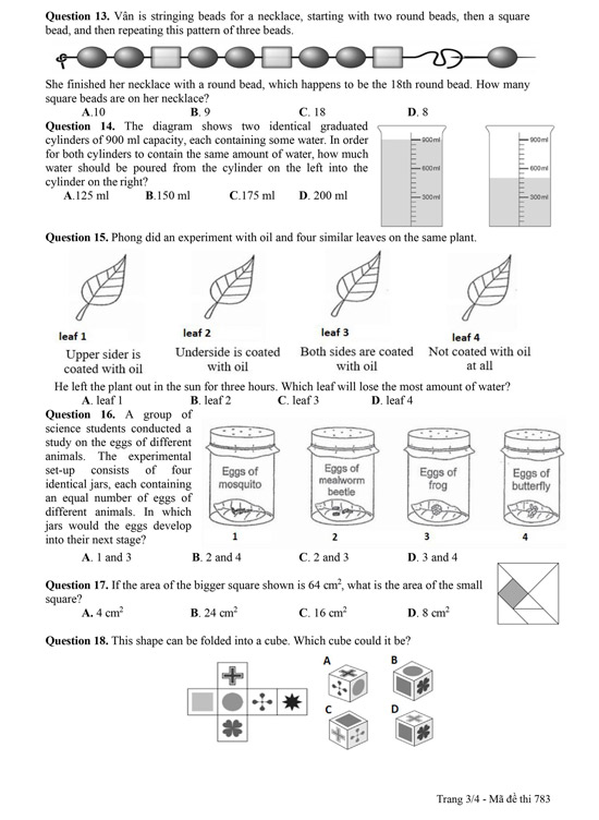 Đề thi vào lớp 6 Trần Đại Nghĩa