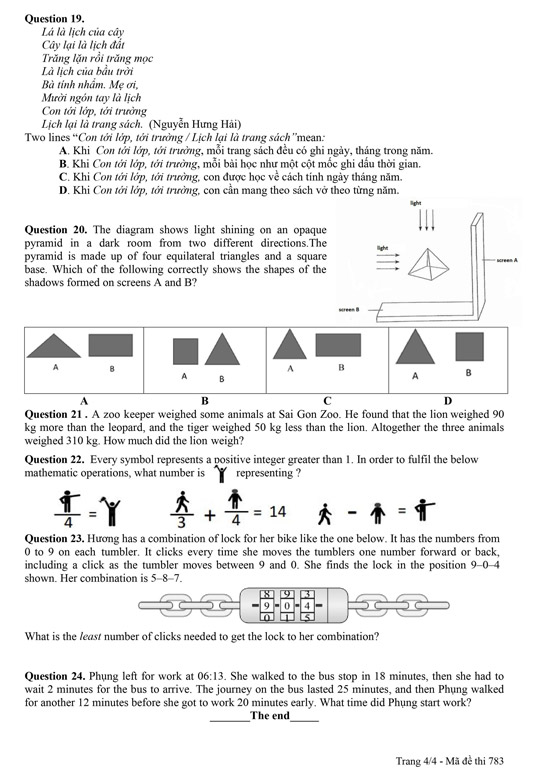Đề thi vào lớp 6 Trần Đại Nghĩa