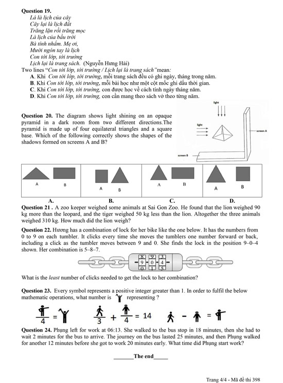 Đề thi vào lớp 6 Trần Đại Nghĩa