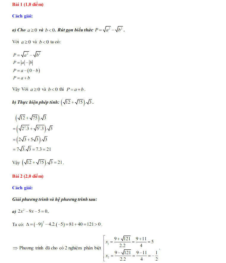 Đáp án đề thi tuyển sinh lớp 10 môn Toán tỉnh Sóc Trăng năm 2020