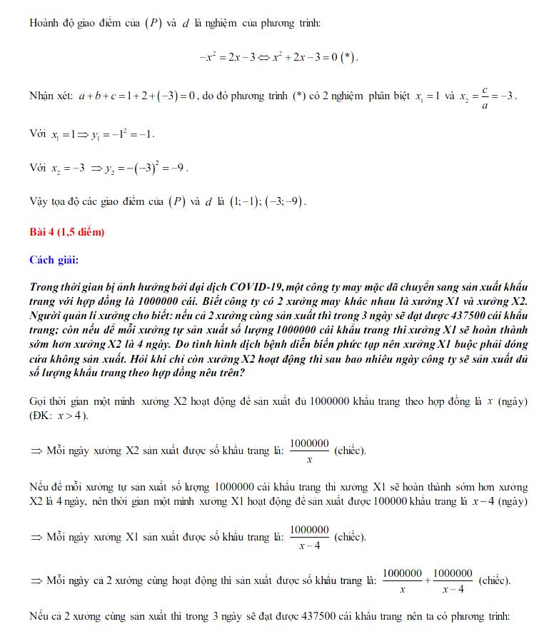 Đáp án đề thi tuyển sinh lớp 10 môn Toán tỉnh Sóc Trăng năm 2020