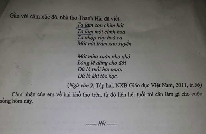 Đề thi tuyển sinh lớp 10 môn Văn tỉnh Sóc Trăng năm 2020