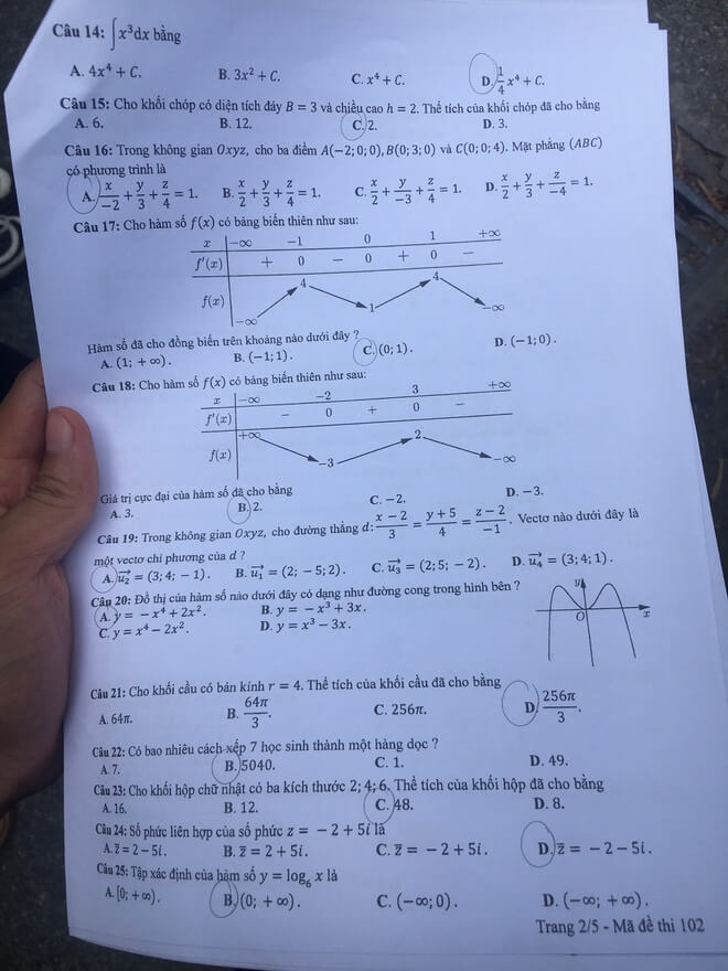 áp án Đề thi THPT Quốc Gia 2020 môn Toán