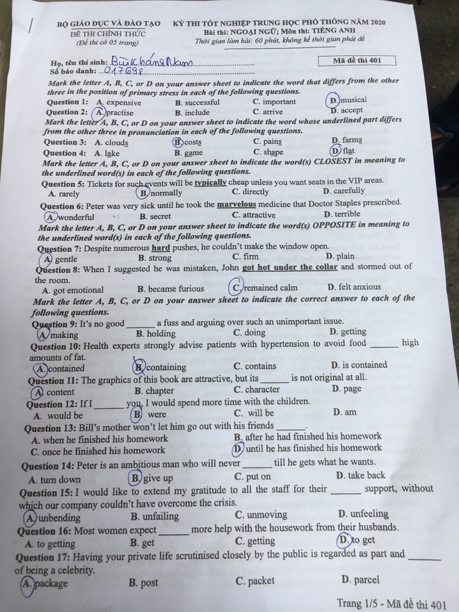 dap an mon Tieng Anh anh 1