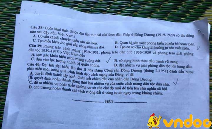 Đáp án Đề thi THPT Quốc Gia 2020 môn Sử