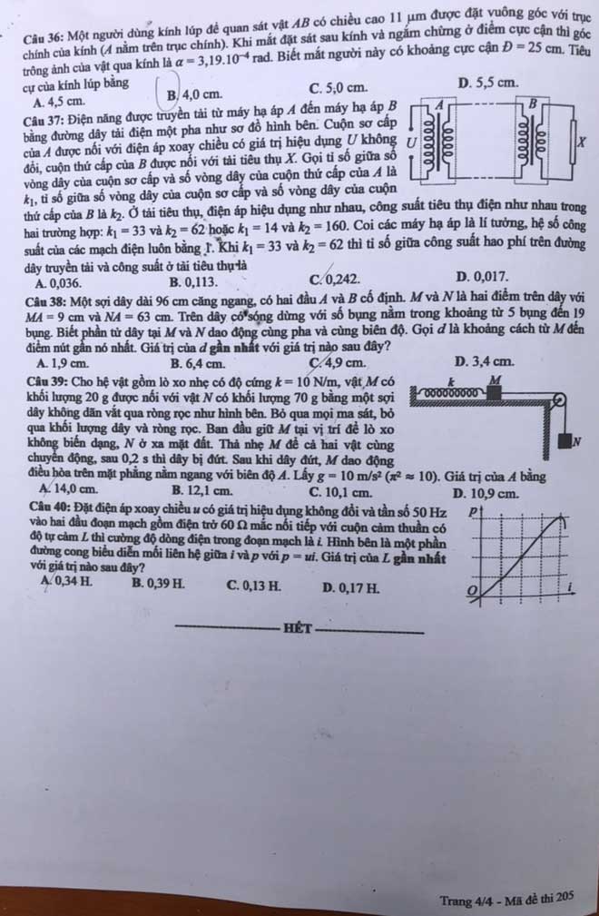 Đáp án Đề thi THPT Quốc Gia 2020 môn Vật lý