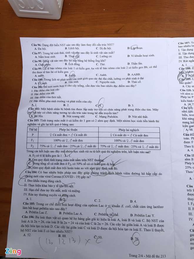 Dap an mon Sinh hoc anh 2