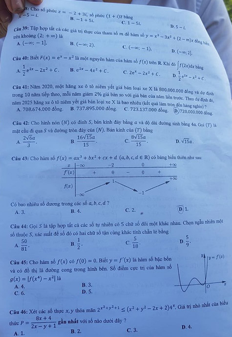 Đáp án Đề thi THPT Quốc Gia 2020 môn Toán đợt 2