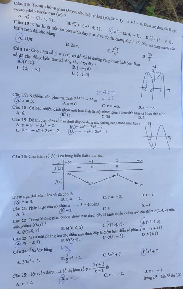 Đáp án Đề thi THPT Quốc Gia 2020 môn Toán đợt 2