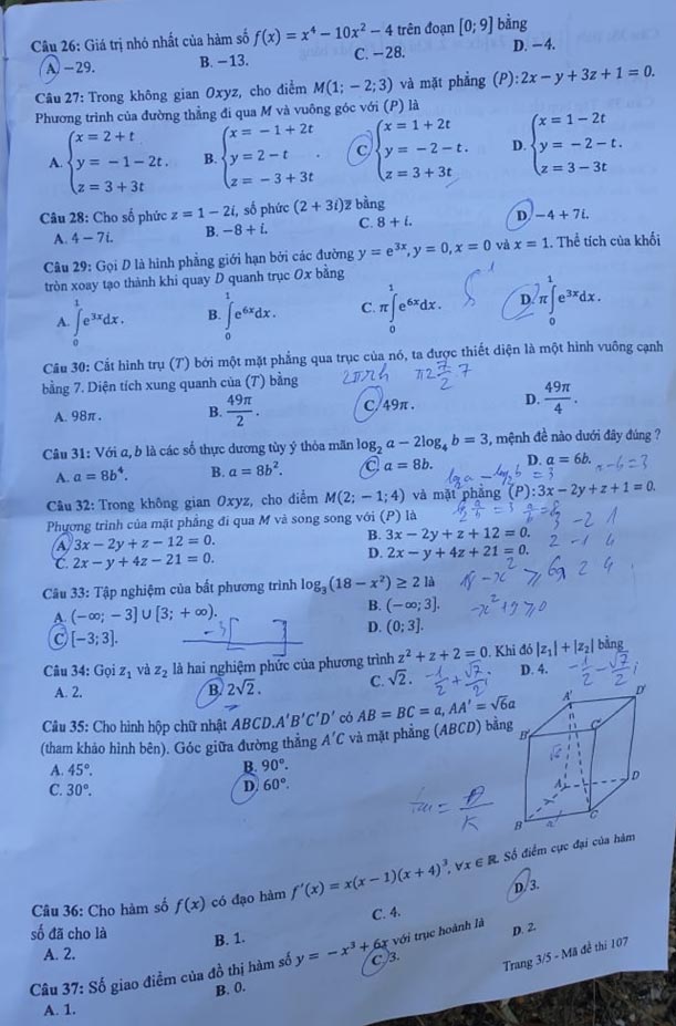 Đáp án Đề thi THPT Quốc Gia 2020 môn Toán đợt 2