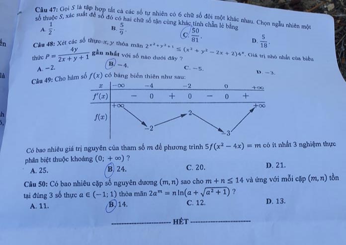 Đáp án Đề thi THPT Quốc Gia 2020 môn Toán đợt 2
