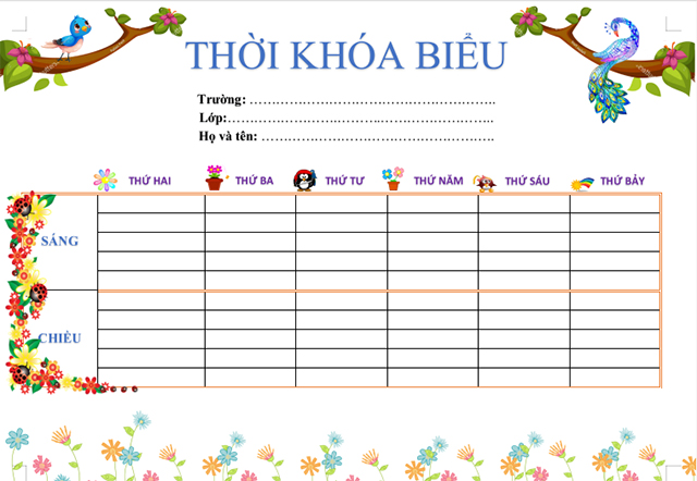 Mẫu thời khóa biểu