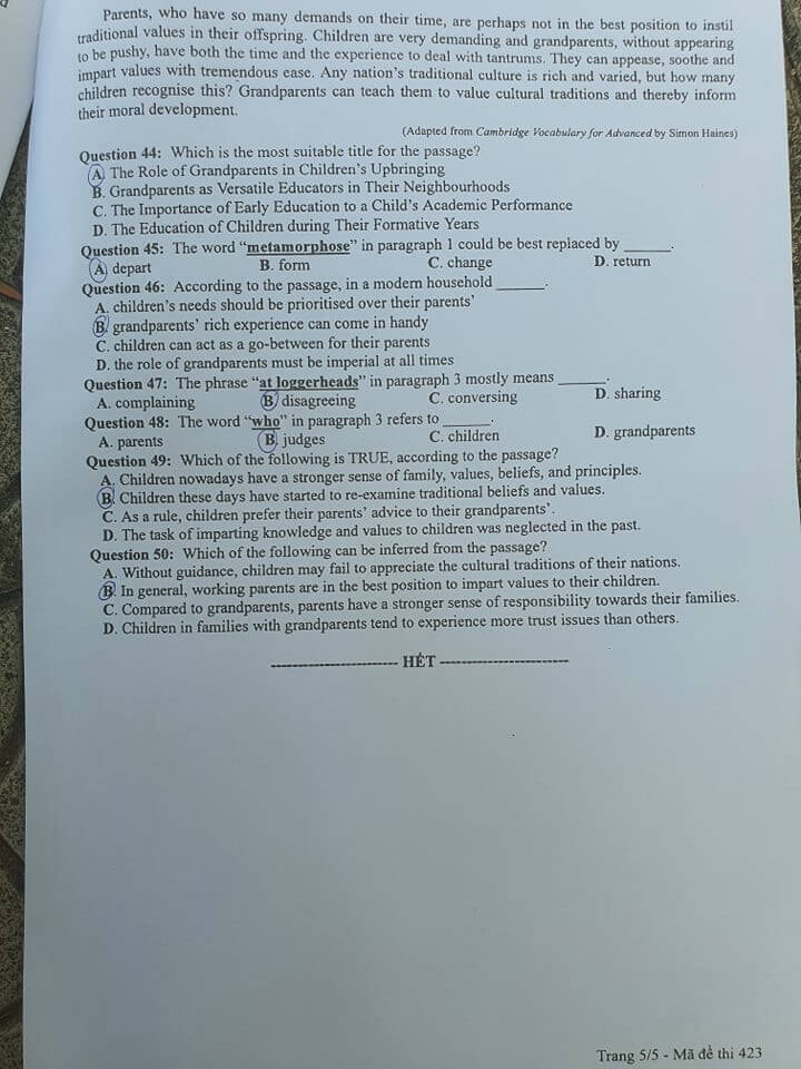 Đáp án Đề thi THPT Quốc Gia 2020 môn Anh đợt 2