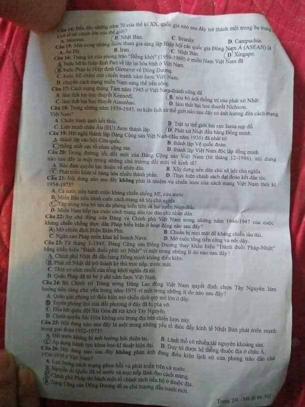 Đáp án Đề thi THPT Quốc Gia 2020 môn Sử đợt 2