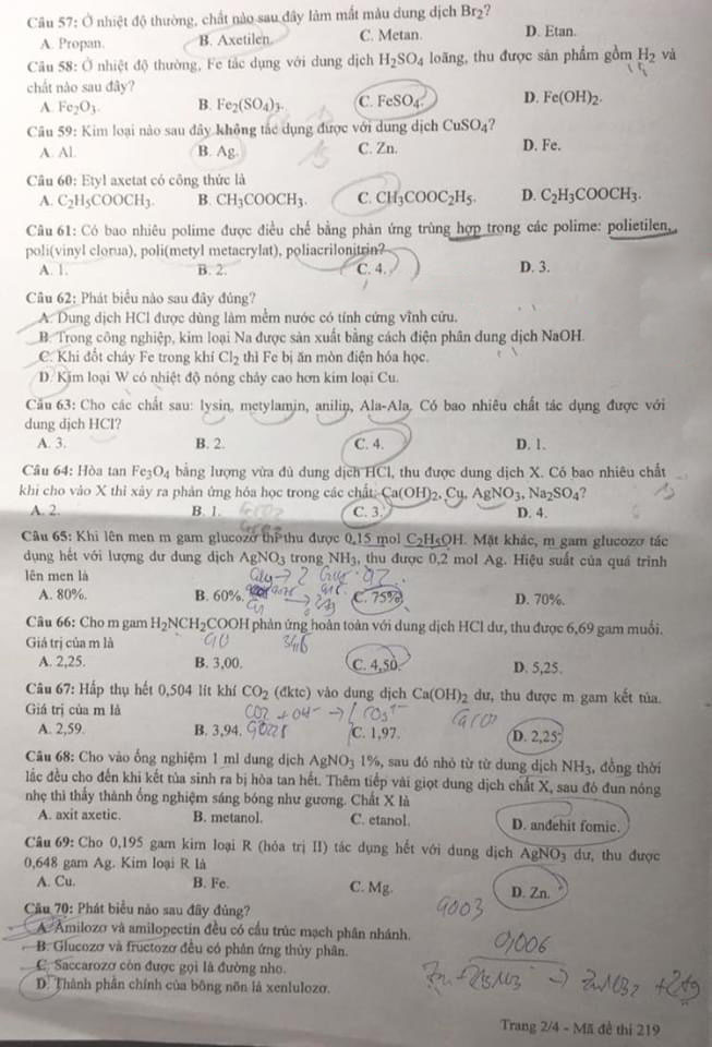 Đề thi tốt nghiệp THPT năm 2020 môn Hóa đợt 2