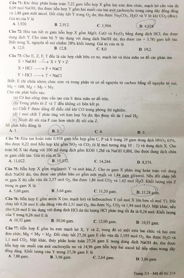 Đáp án đề thi THPT quốc gia môn Hóa 2020 đợt 2