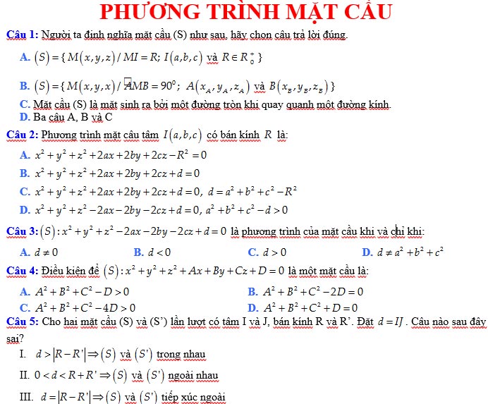Công thức tính bán kính mặt cầu
