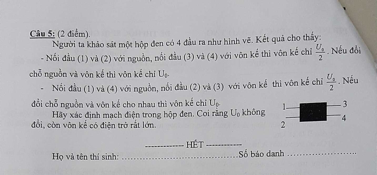 Đề thi chọn học sinh giỏi lớp 9 môn Vật lý Phòng GD&ĐT huyện Nga Sơn năm học 2020 - 2021