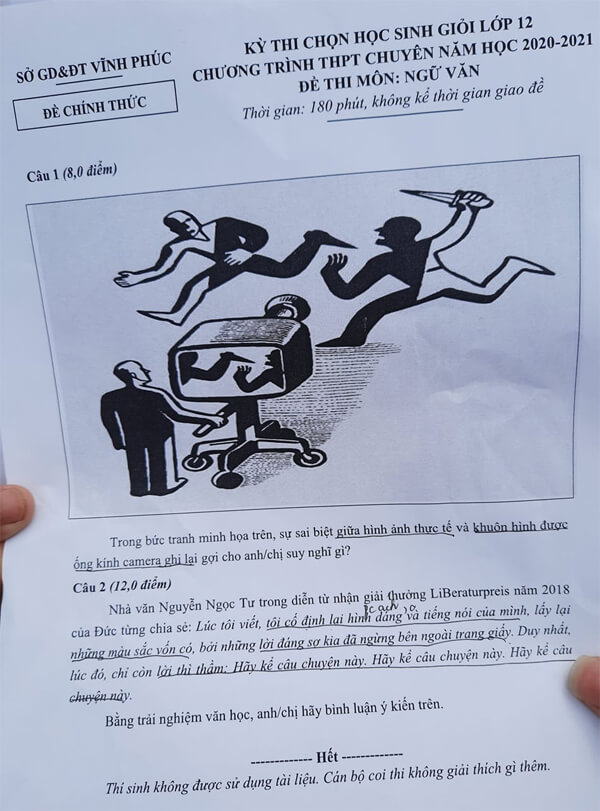 Đề thi chọn học sinh giỏi lớp 12 môn Ngữ văn năm 2020-2021 Sở GD&ĐT Vĩnh Phúc